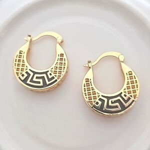 NIB Greek key Golden Huggie Earrings